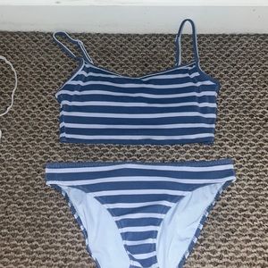 aerie bathing suit. blue and white striped.